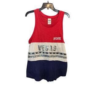 Victoria’s Secret PINK Vegas Sequins Patriotic Tank Top Size Small Red White